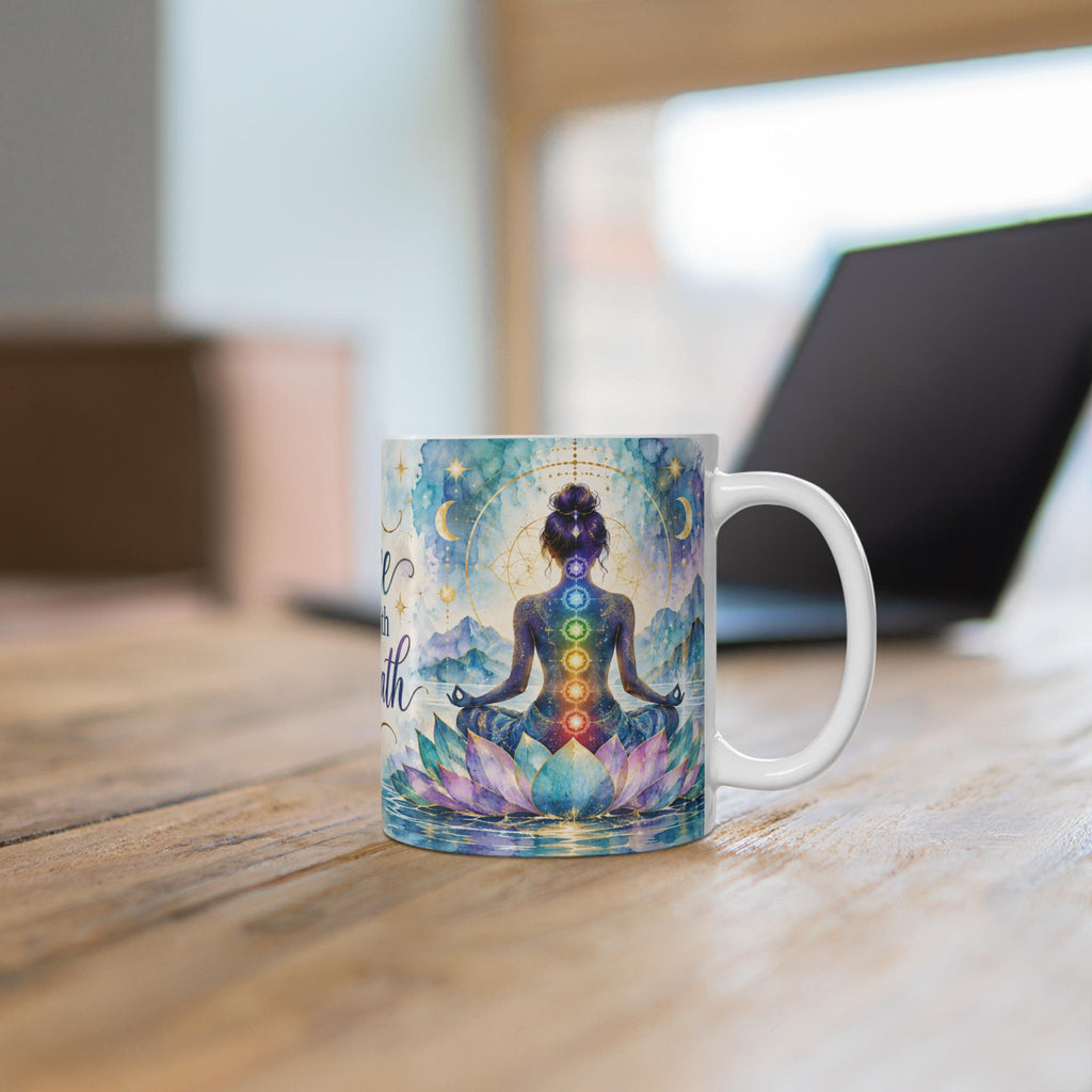 Peace begins with one breath Mug | Chakra meditation lotus design