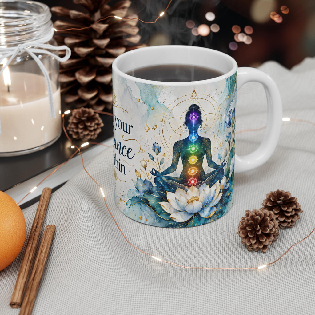 Find Your Balance Within Mug, Meditation Chakra Lotus Design