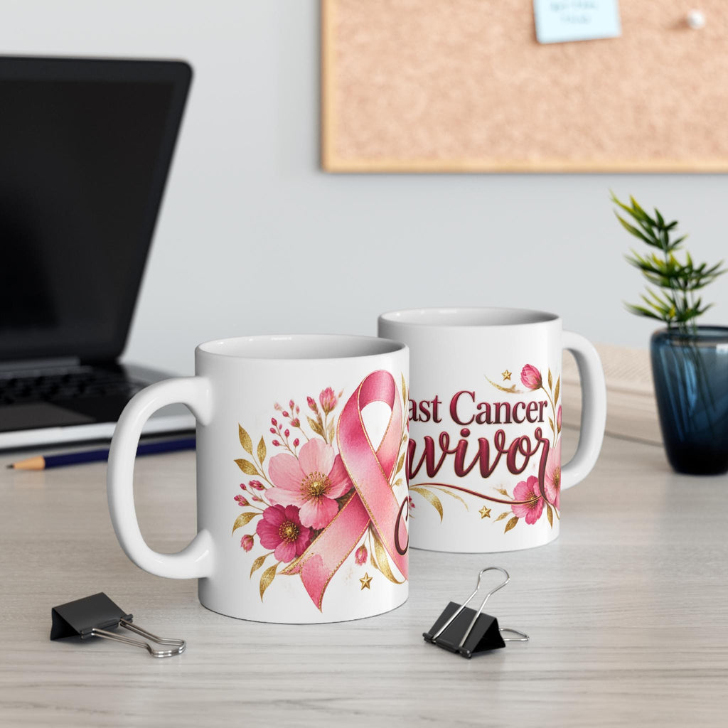 Breast Cancer Survivor Mug | Pink Ribbon Floral Coffee Cup