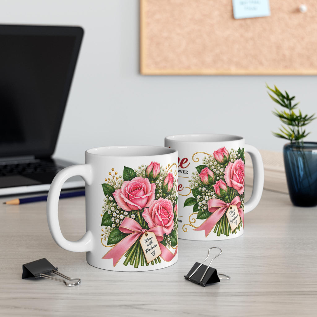 June Birth Flower Rose Mug | Pink Roses Bouquet, Birth Month Meaning