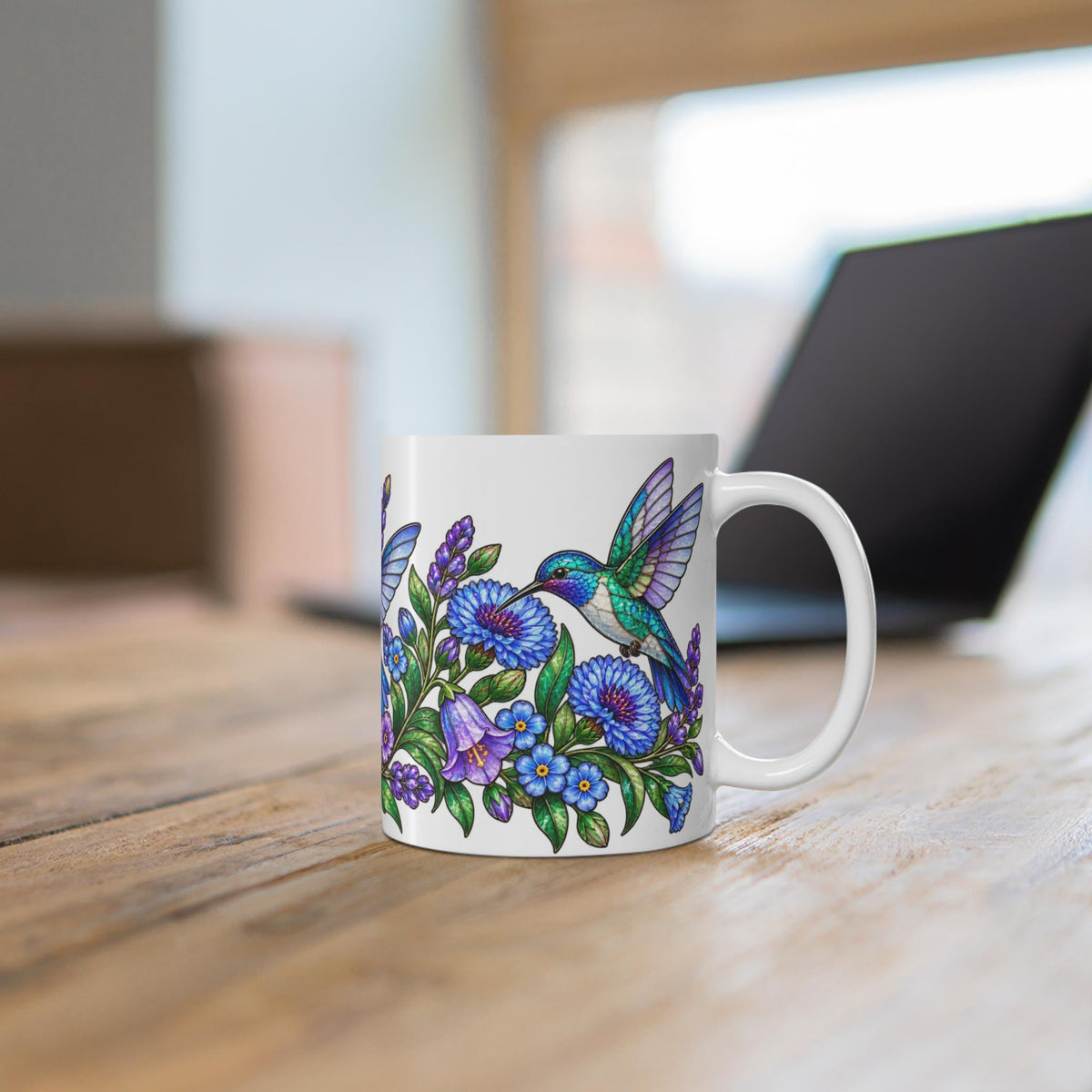 Hummingbird and Purple Floral Mug | Colorful Bird Flowers