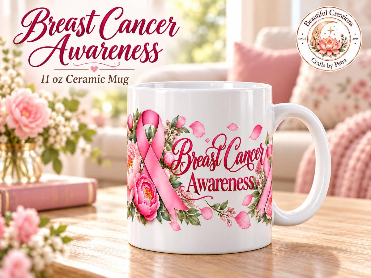 Breast Cancer Awareness Pink Ribbon Mug | Floral 11oz