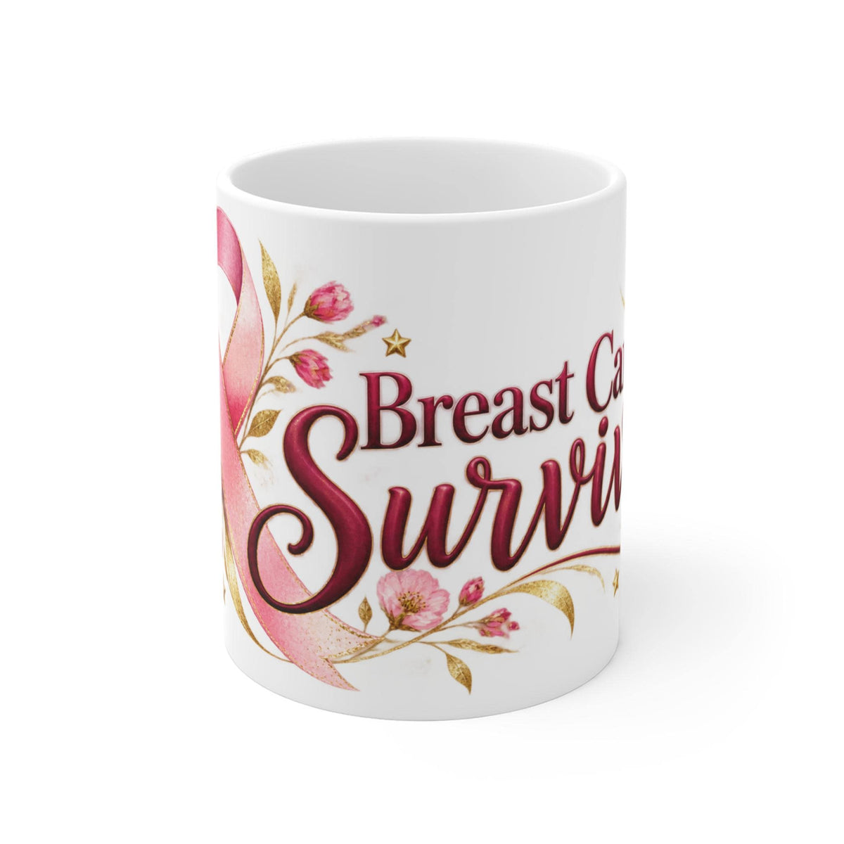 Breast Cancer Survivor Mug | Pink Ribbon Floral Coffee Cup