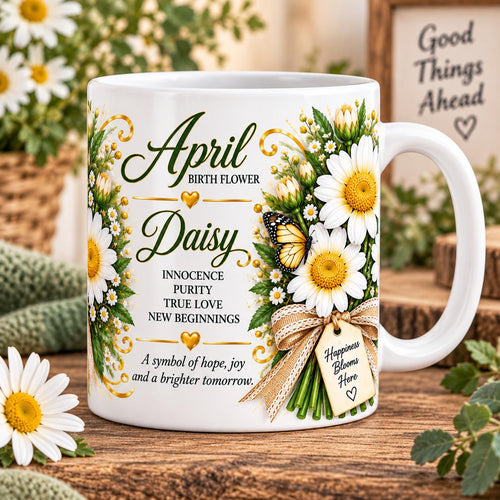 April Daisy Birth Flower Mug | April Birthstone Floral Coffee Cup