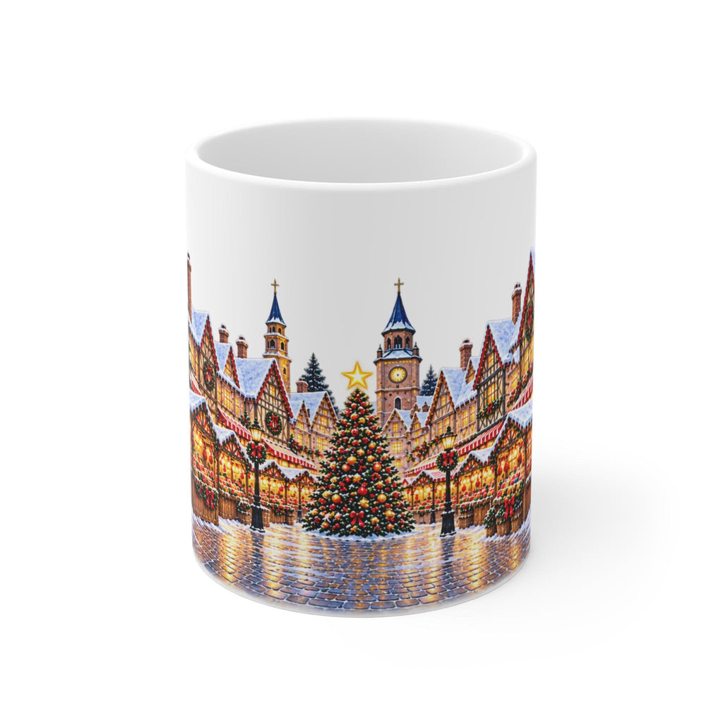 Cozy Snowy Christmas Village Mug | Holiday Winter Scene Coffee Cup