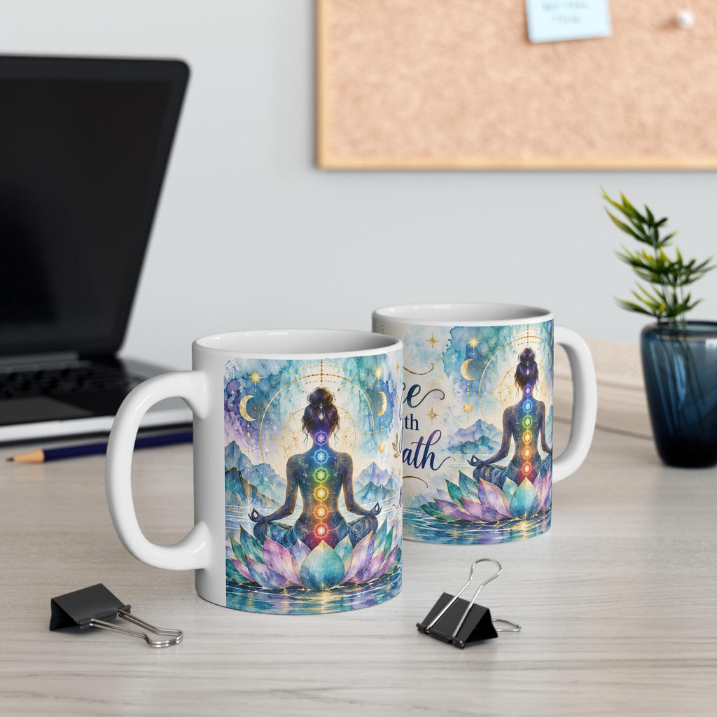 Peace begins with one breath Mug | Chakra meditation lotus design