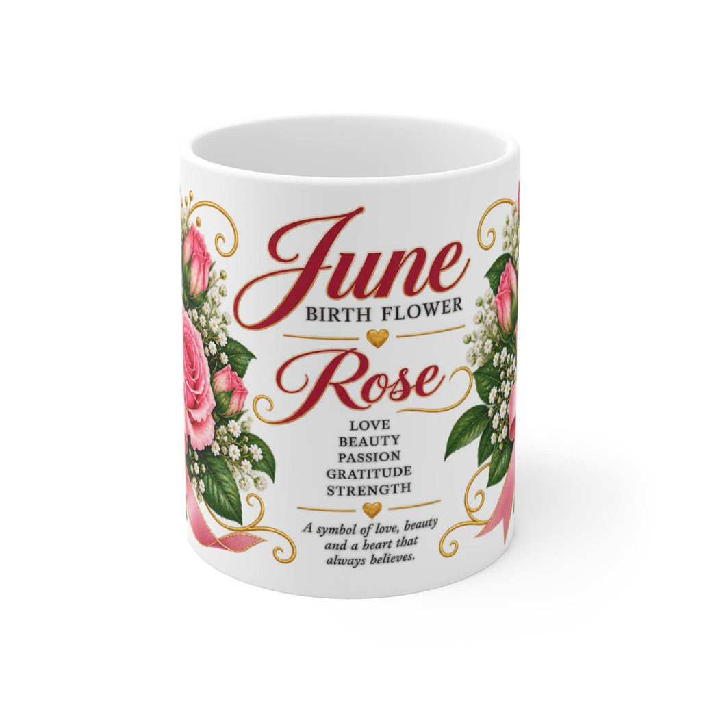 June Birth Flower Rose Mug | Pink Roses Bouquet, Birth Month Meaning