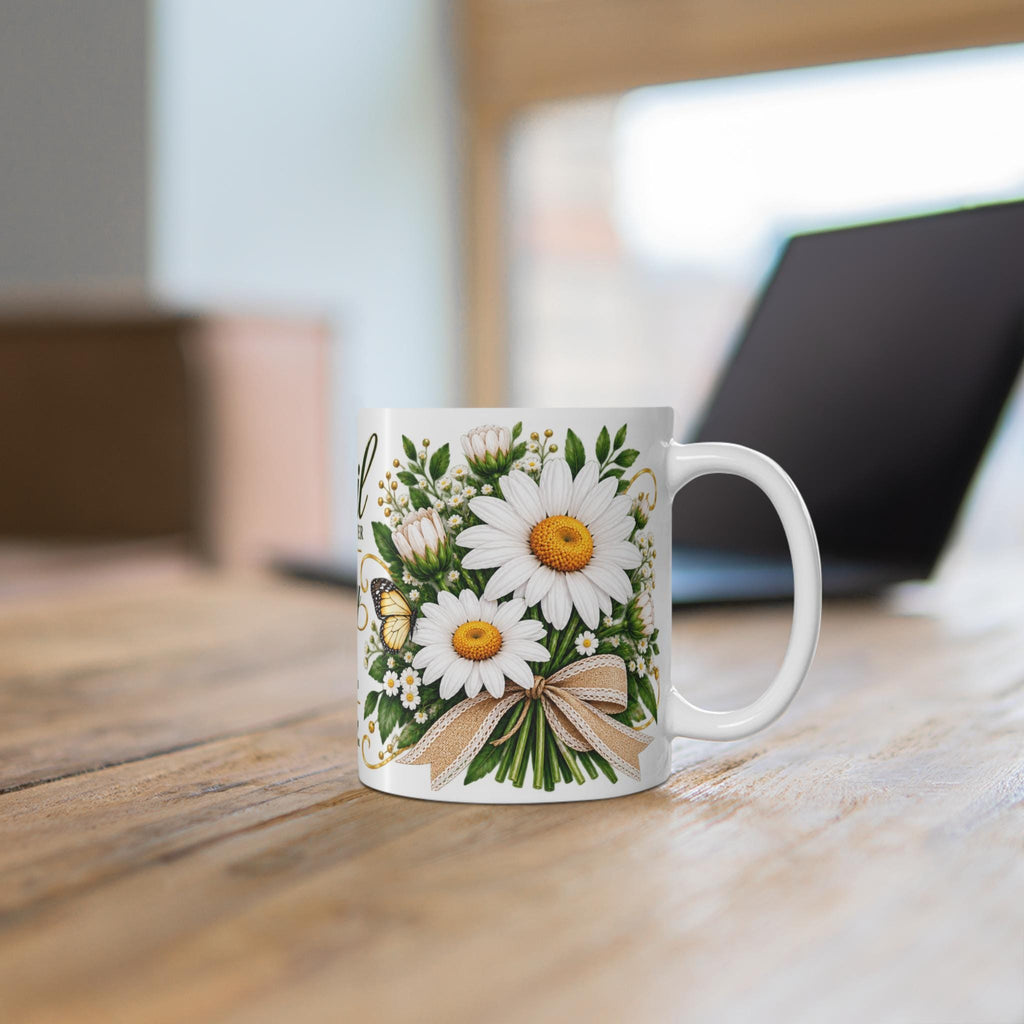 April Daisy Birth Flower Mug | April Birthstone Floral Coffee Cup