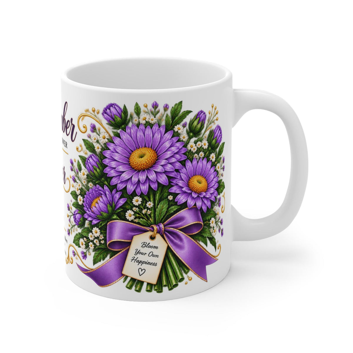 September Aster Mug | Birth Flower Bouquet, Purple Floral Coffee Cup