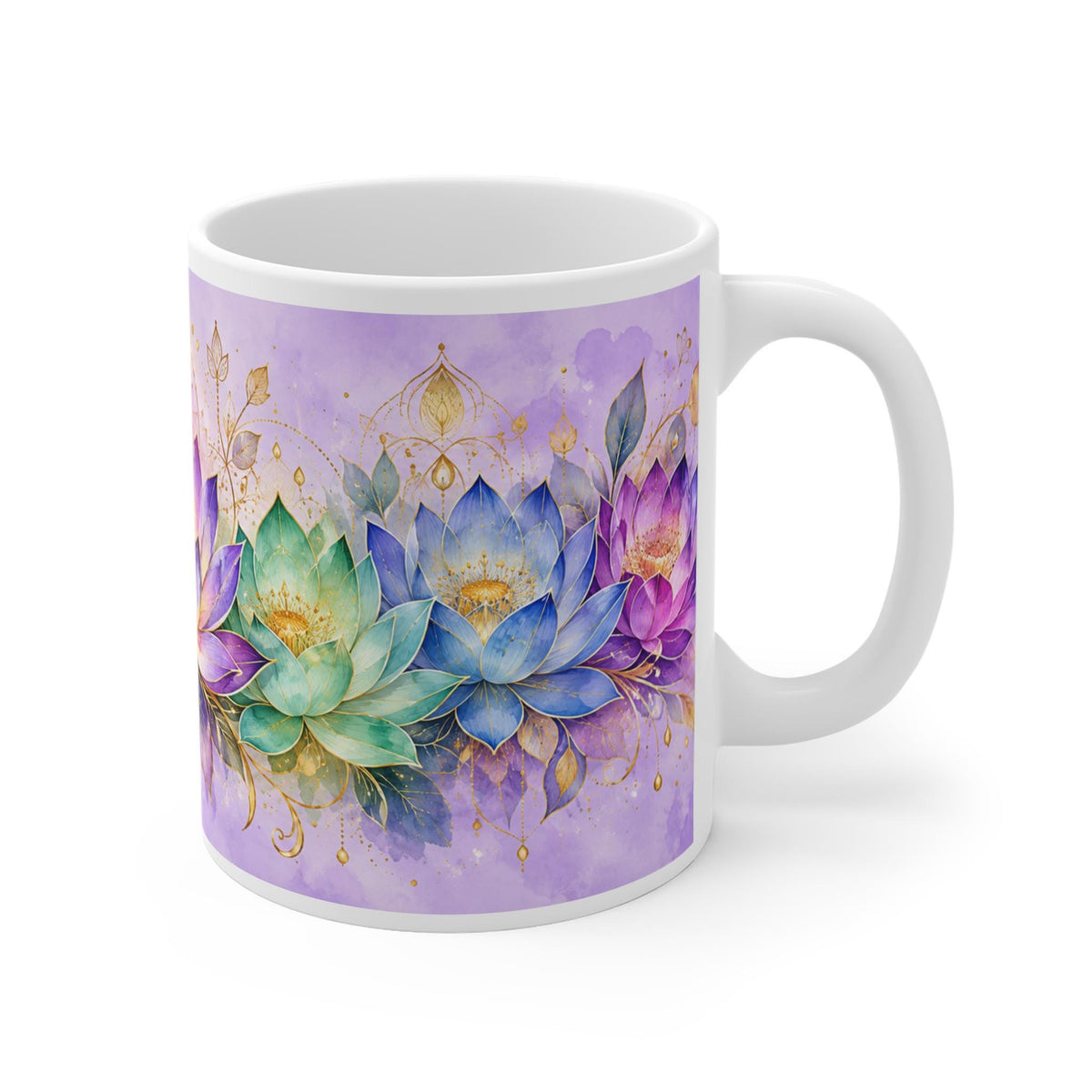Watercolor Lotus Flowers Mug | Chakra Floral Lotus Pattern