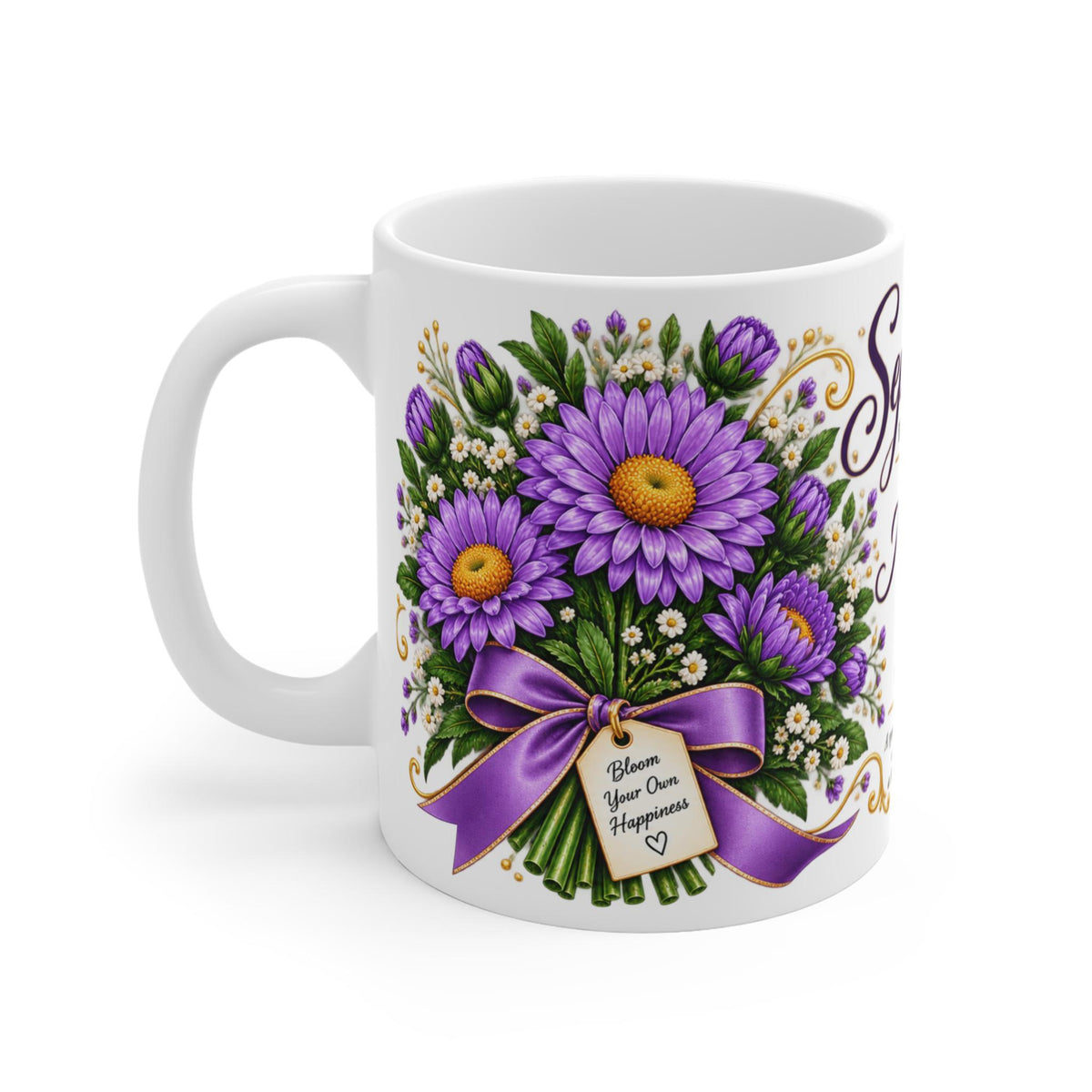 September Aster Mug | Birth Flower Bouquet, Purple Floral Coffee Cup