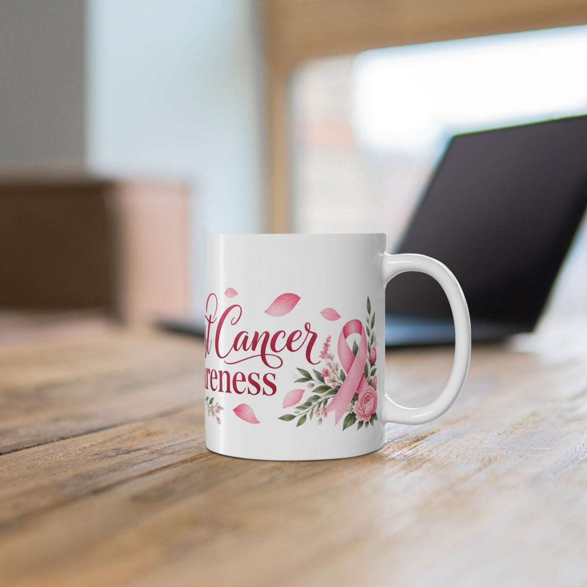 Breast Cancer Awareness Pink Ribbon Mug | Floral 11oz