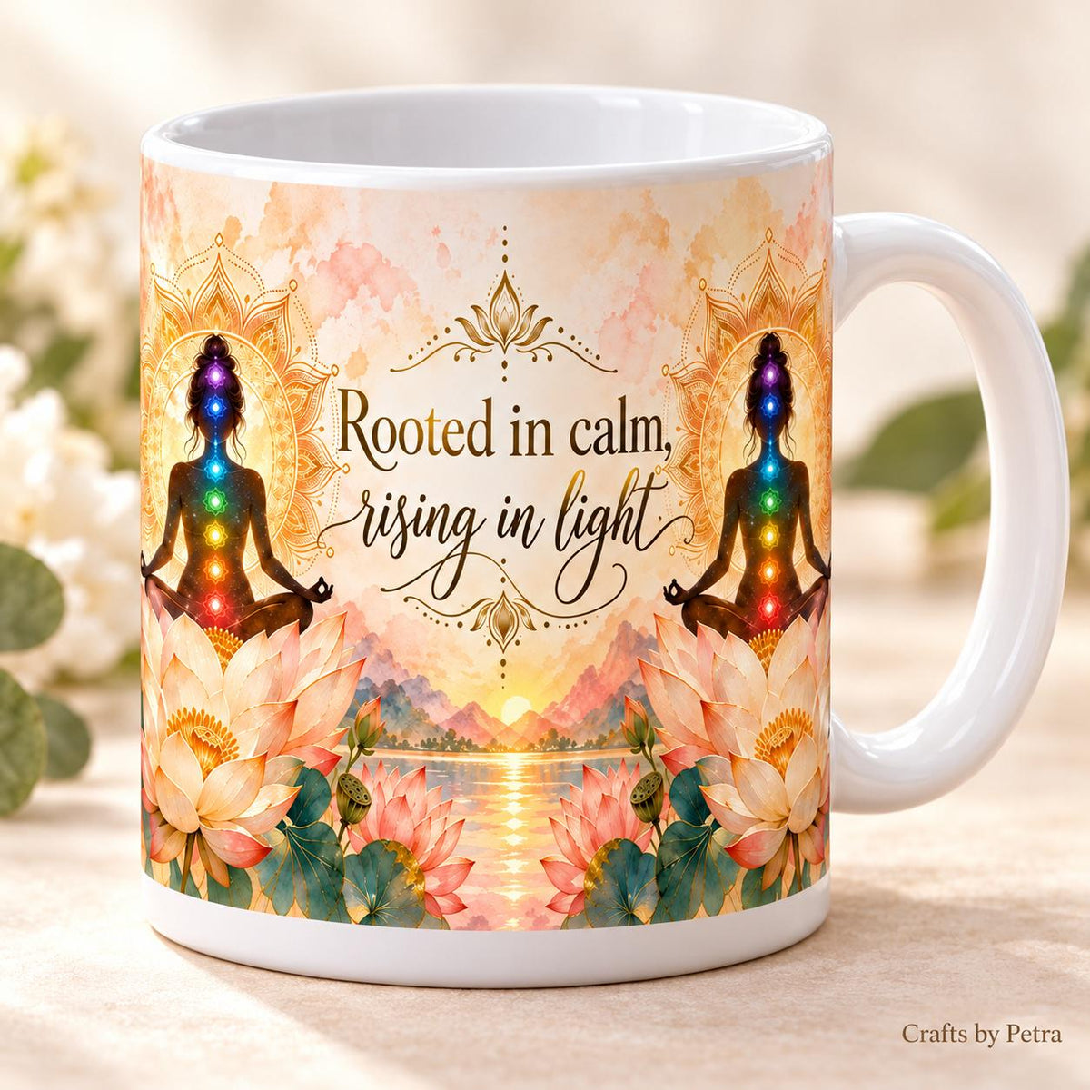 Chakra Yoga Lotus Mug | Rooted in Calm Rising in Light