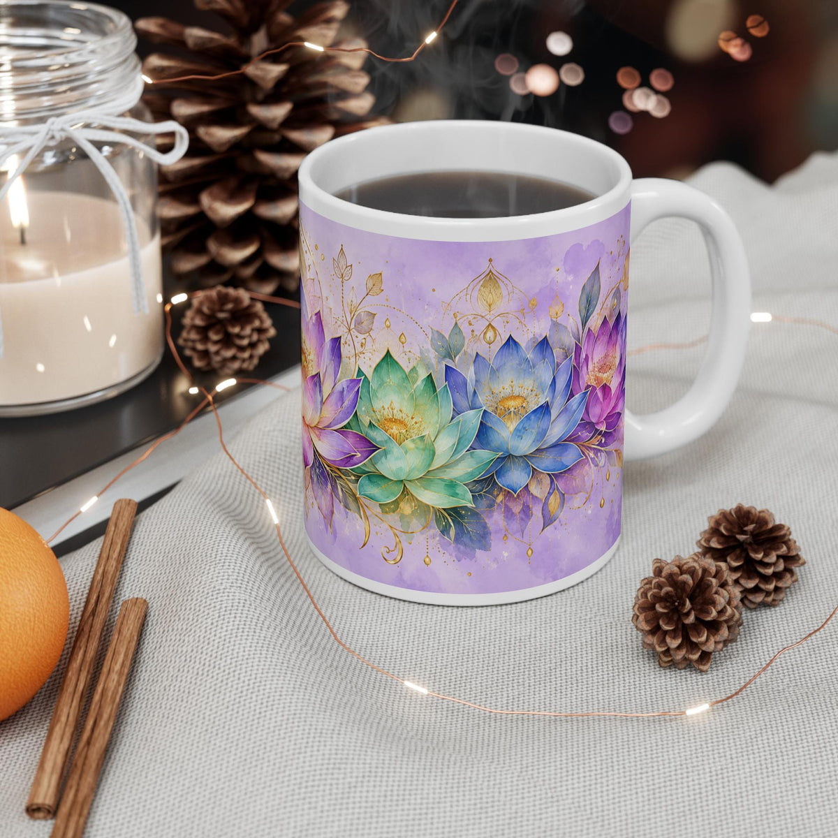 Watercolor Lotus Flowers Mug | Chakra Floral Lotus Pattern
