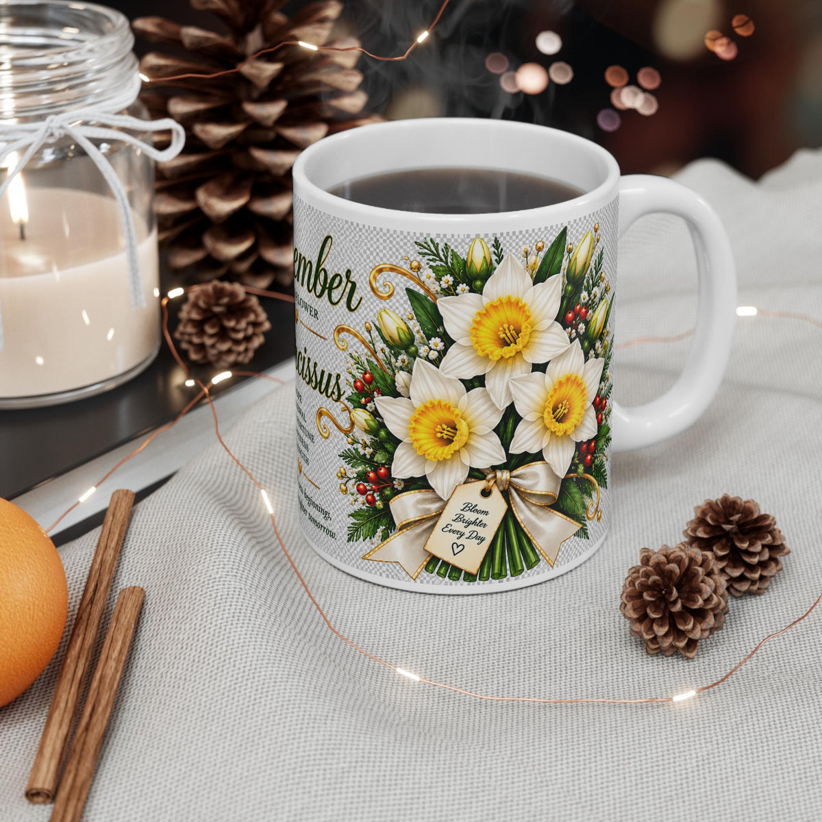 December Narcissus Birth Flower Mug | Daffodil Bouquet, Birth Month Meaning