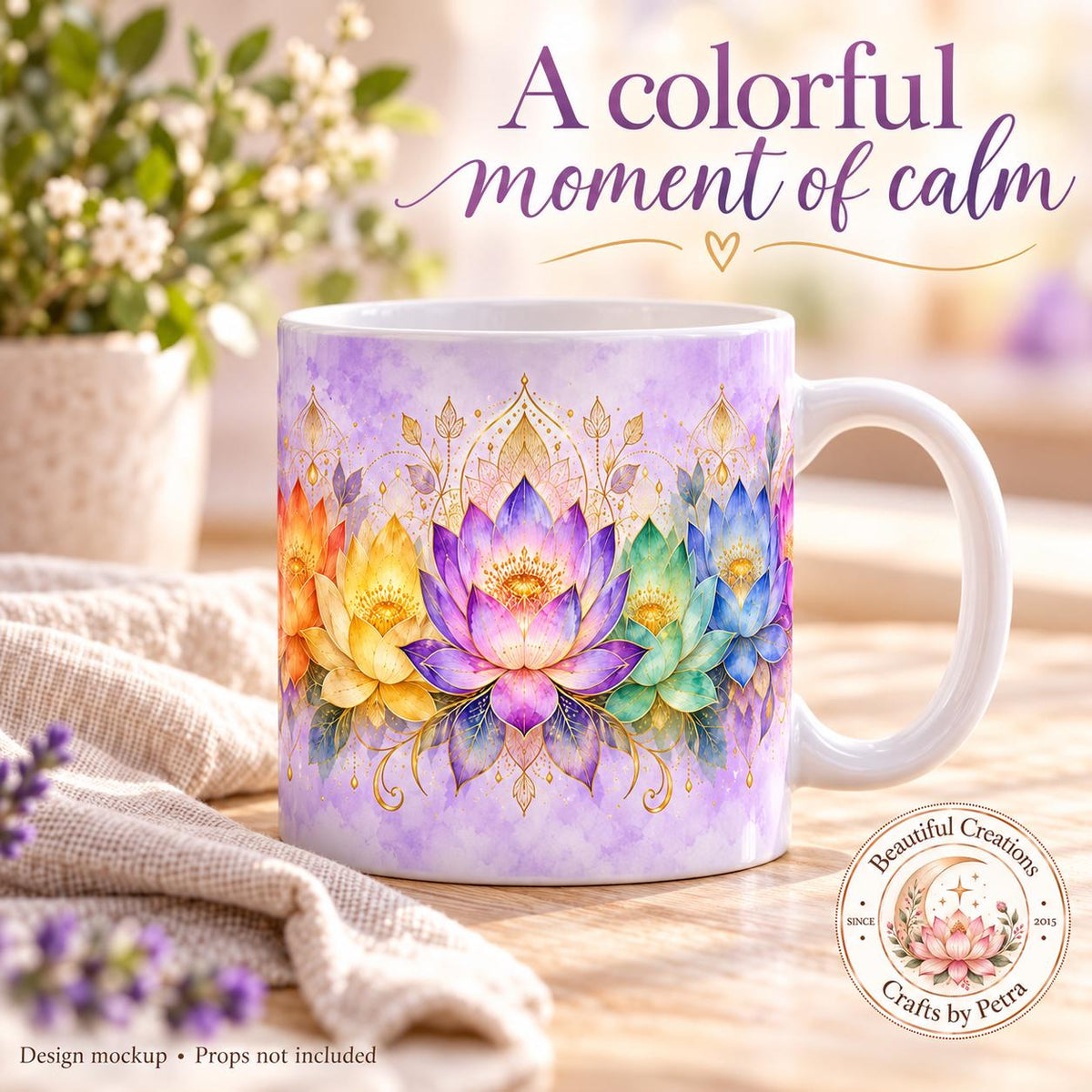 Watercolor Lotus Flowers Mug | Chakra Floral Lotus Pattern