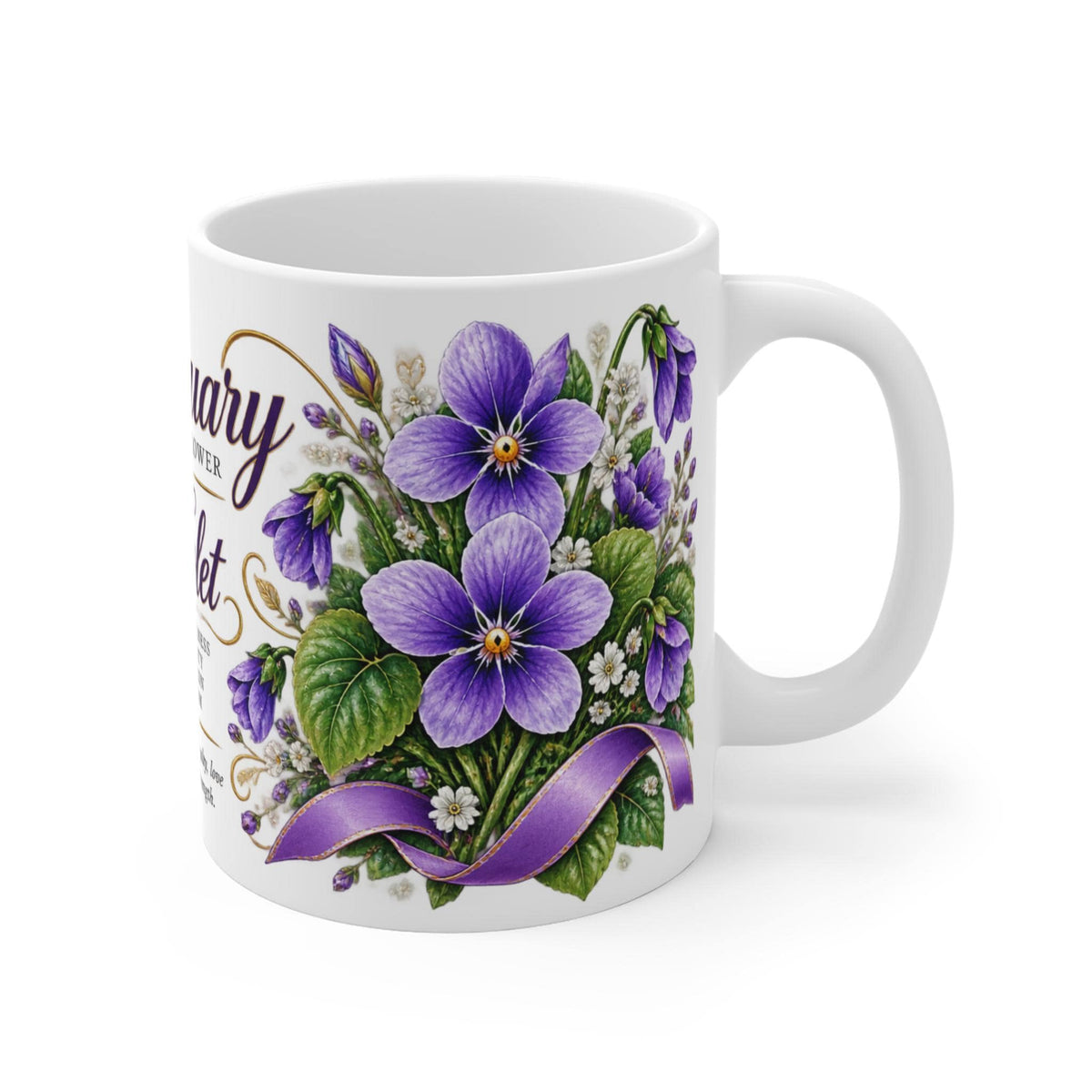 February Violet Birth Flower Mug | Hand-illustrated Floral Ceramic (11oz)