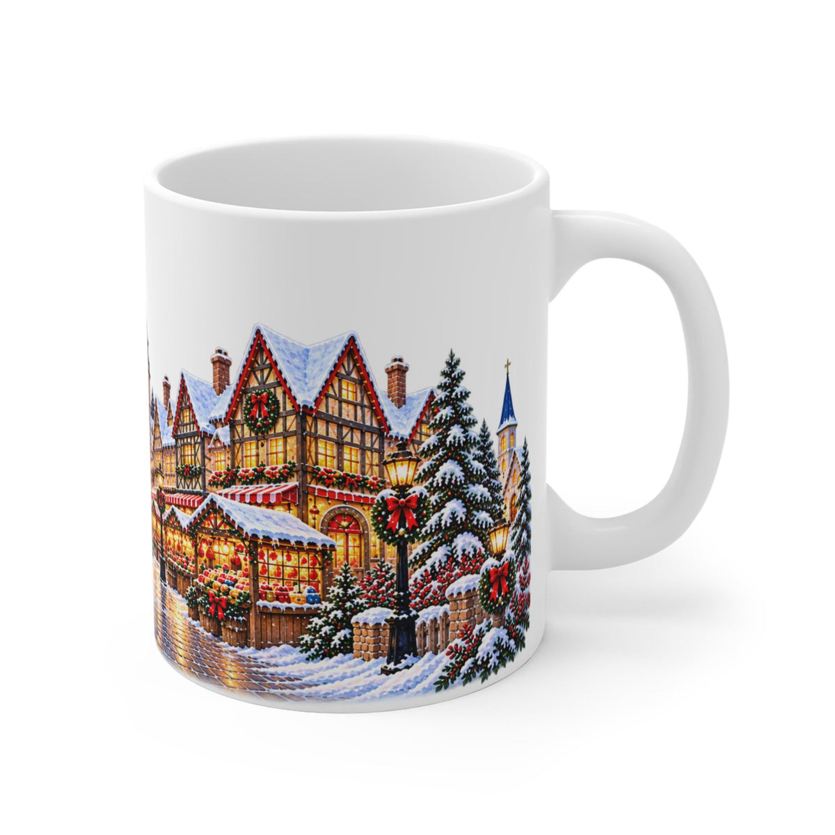 Cozy Snowy Christmas Village Mug | Holiday Winter Scene Coffee Cup