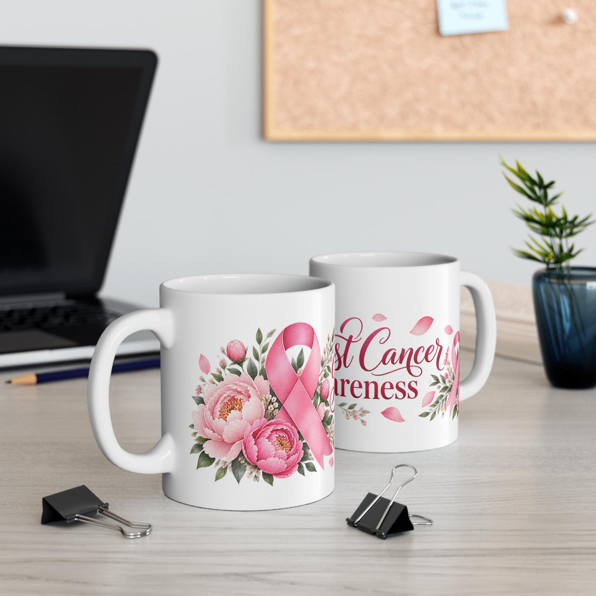 Breast Cancer Awareness Pink Ribbon Mug | Floral 11oz